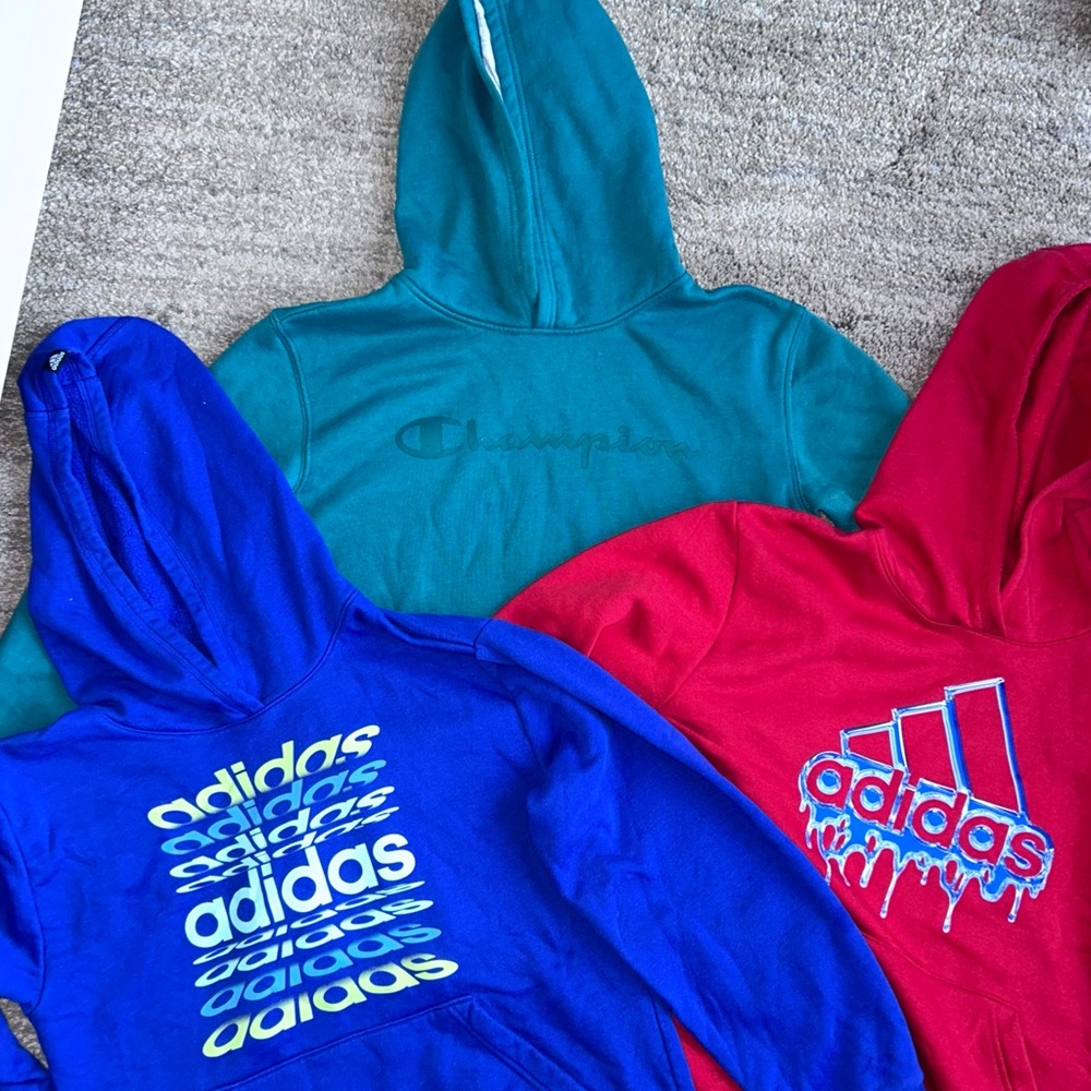 Bundle of 3 Boys Adidas & Champion Kids Hoodies Sweatshirt size 14-16 L
